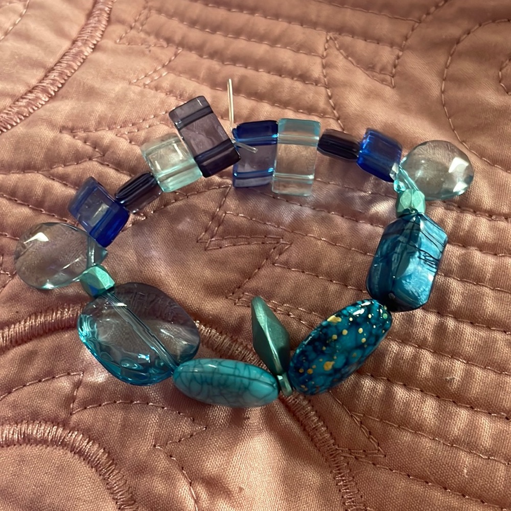 Handmade Blue Beaded Stone and Jewel Bracelet